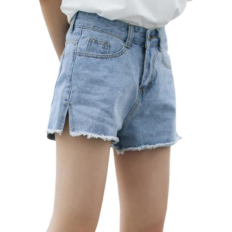Skinny Fashionable and Versatile Light-colored Denim Shorts Female Summer Thin Section High-waisted Wide-legged Raw Edge Thin A-line Open Pants