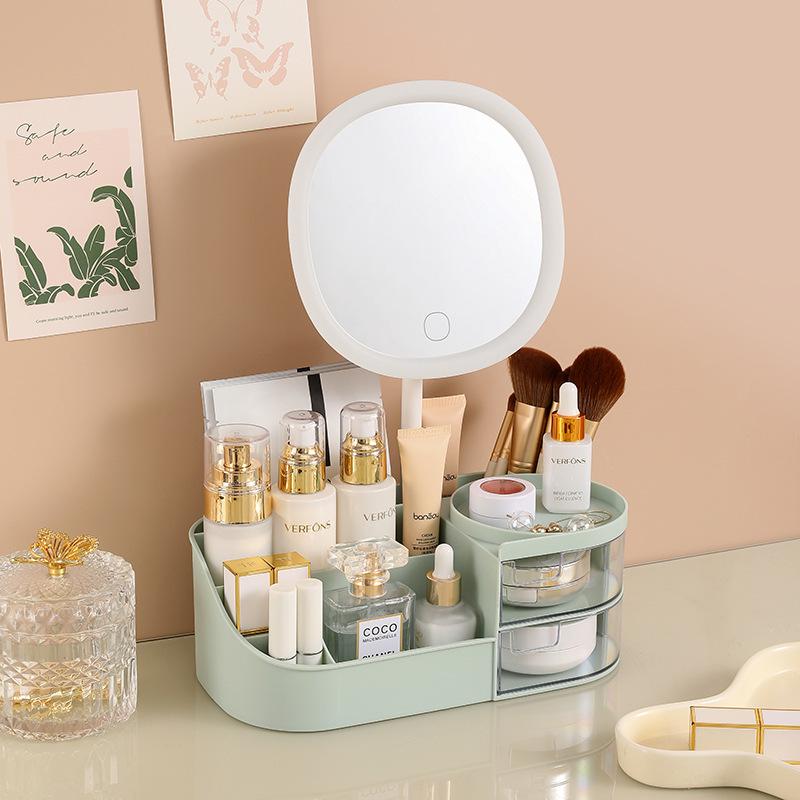 Drawer-Style Makeup Storage Box with Mirror and Skincare Organizer for Lipsticks