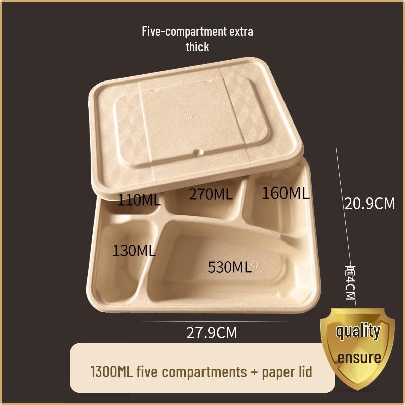 

Disposable Pulp 1300ml 5-Compartment Meal Prep Containers with Lids