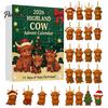 Decorative Acrylic Charms Highland Cow Christmas Advent Calendar with 24 Ornaments, Festive Countdown Unique Decorations Box for Holiday Tree Hanging