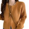 Autumn and Winter New Round Neck Zipper Knitted Cardigan Top Women's Retro Solid Color Soft Waxy Loose Sweater Jacket