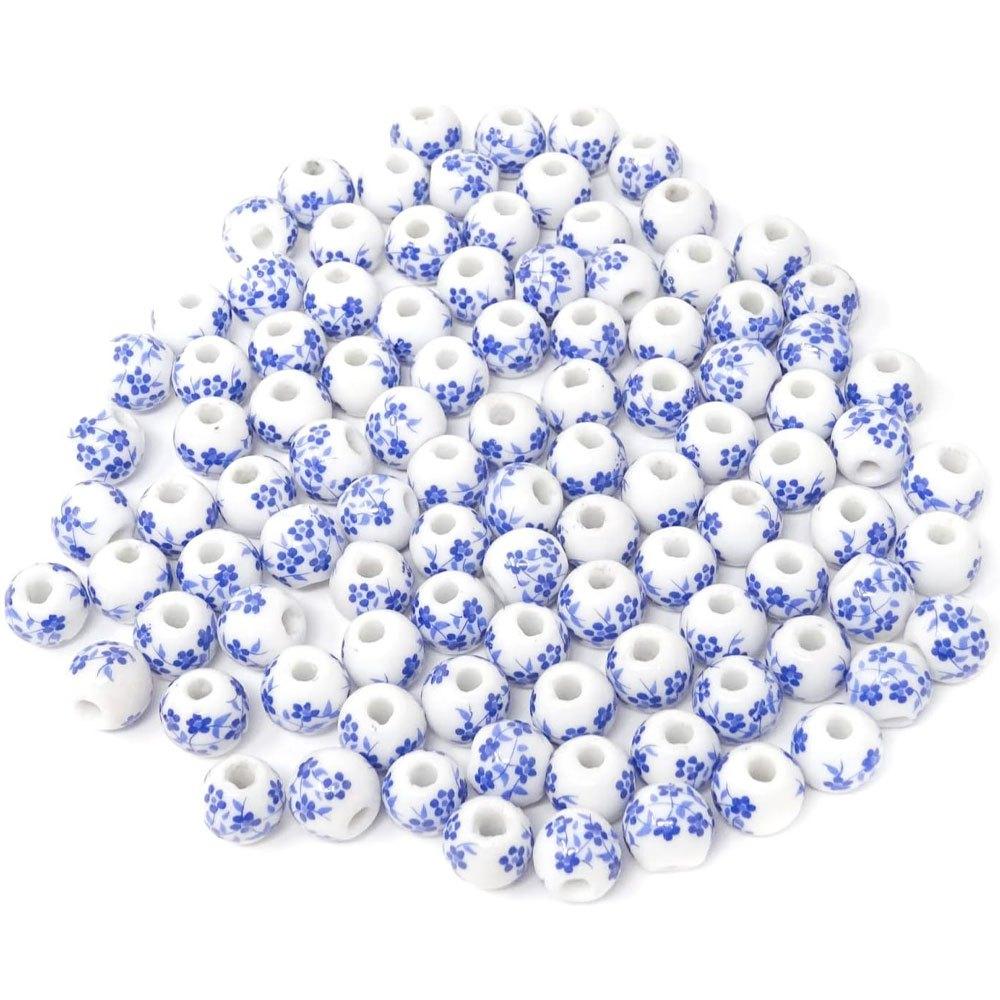 49 Stück, 8/10 mm Keramikmaterial Keramikperlen Keramikblume Runde Perlen Abstandshalter DIY Armband Halskette Ohrringe Schlüsselanhänger Fußkette