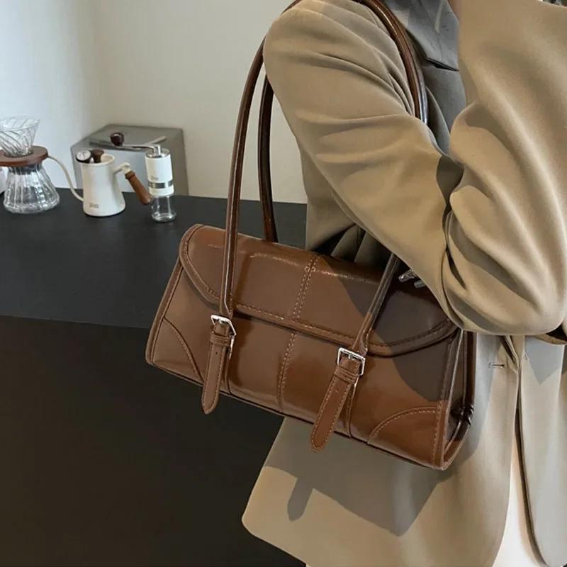 Trend Burgundy Oil Wax Leather Shoulder Bag Elegant Luxury Women's Underarm bag Commuter Gorgeous Ladies Tote Bags HandBag