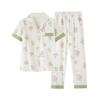 Pajamas women's summer cotton short-sleeved trousers thin summer 1011 new large-size summer cardigan loungewear