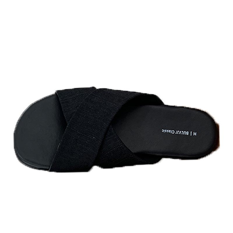 Cross-strapped linen slippers women's outerwear summer new retro casual sandals vacation seaside beach flat sandals