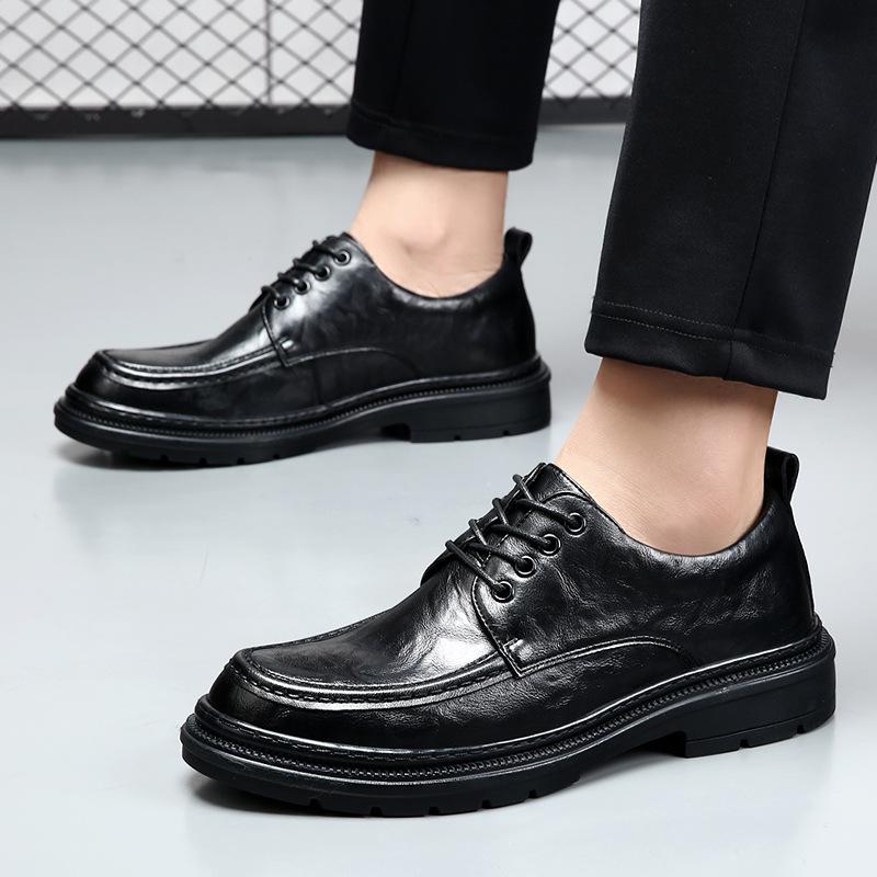 Leather shoes men's new business dress Korean version of trend British style men's casual versatile commuting thick-soled heightening shoes