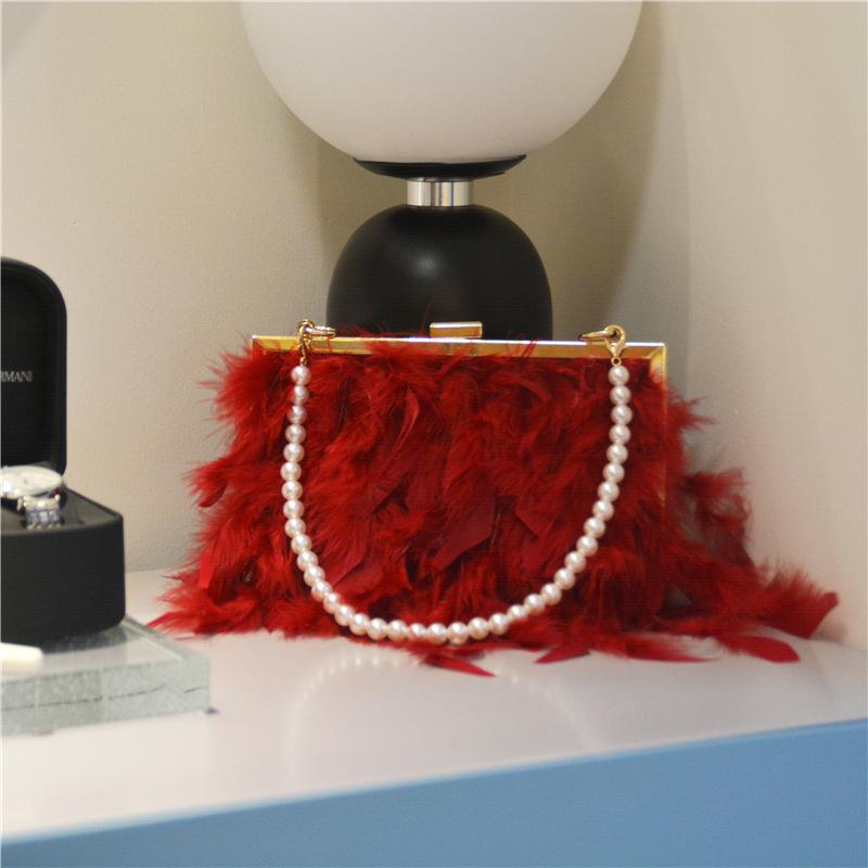 Borsa a Tracolla da Sera da Donna con Piume e Perle - Arrivo Invernale
