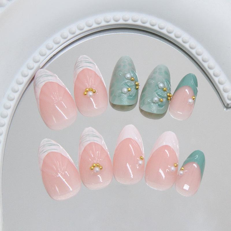 Shell Pattern Green Camellia Pearl French Girl Versatile Removable Nail Art Piece 24