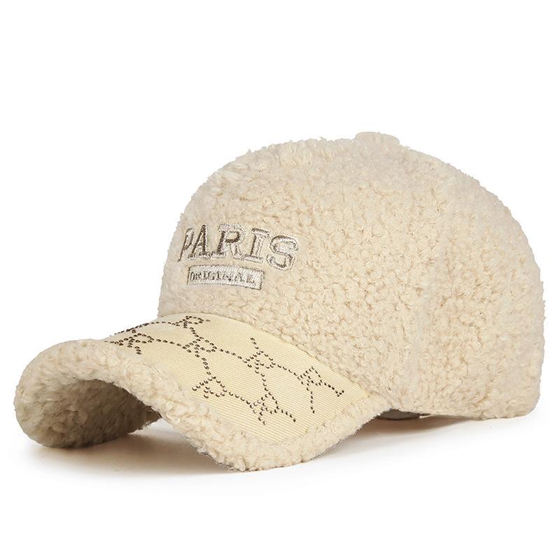 Женская зимняя бейсболка из овечьей шерсти со стразами Adjustable