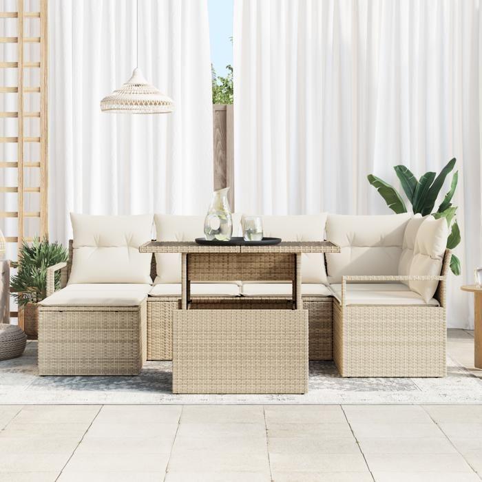 Ensemble de Canapé de Jardin vidaXL 7 pièces avec Coussins Beige en Rotin Synthétique, Canapé de Jardin vidaXL 2 Places 3348857