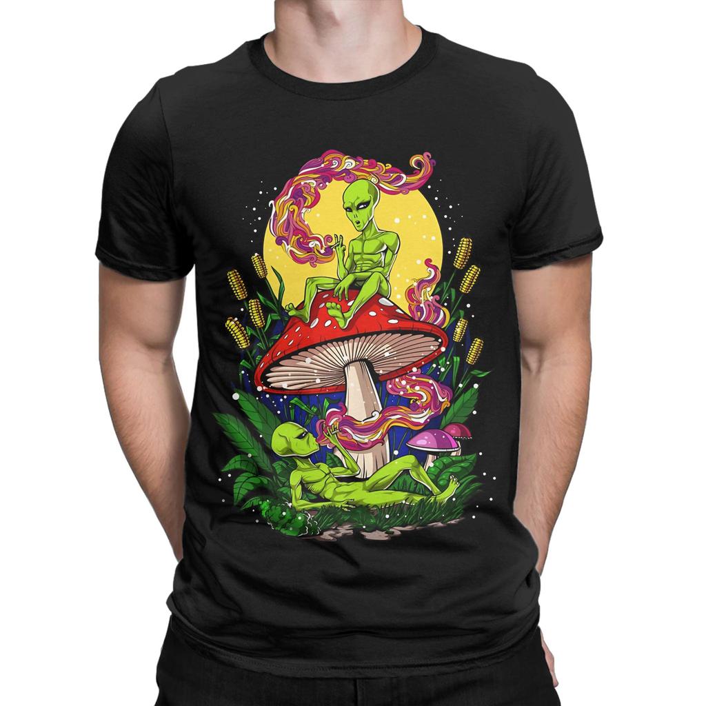Mushrooms Magic Aliens Funny Graphic 100% Cotton T-Shirt Tees Tops For Men