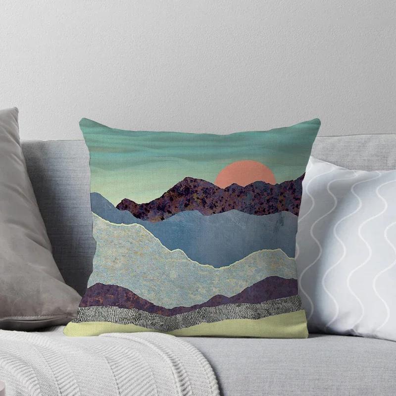 Geometric Landscape Patterns Throw Pillow Cover With Short Plush Print For Living Room Sofa Decoration Cushion Cover