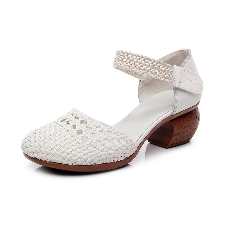 Ethnic Style Women's Shoes 2025 New Summer Baotou Breathable Women's Sandals Thick Heel Fashionable Hollow Hole Shoes