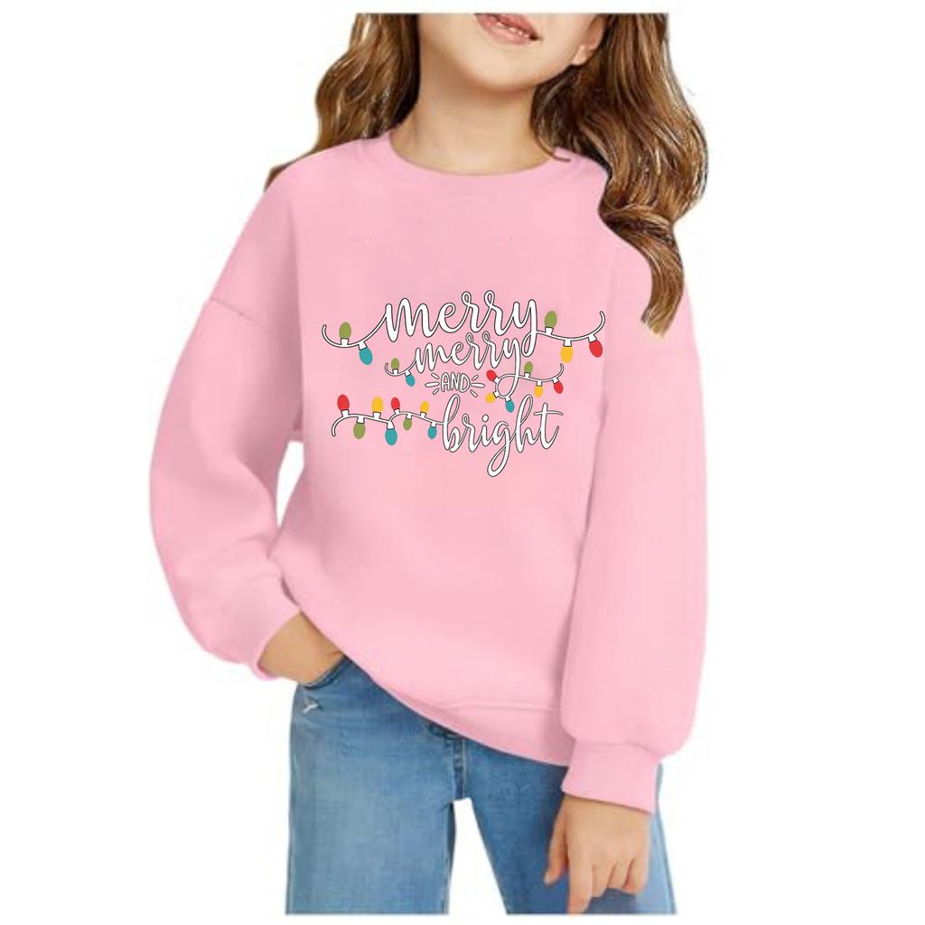 Felpa con cappuccio e stampa natalizia per bambina, manica lunga, pullover casual e comodo per le vacanze