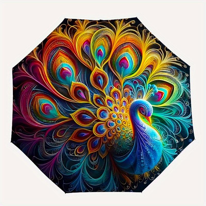 

1pc Peacock Feather Mandala Automatic Open, Sturdy Iron Frame, Compact Folding Design, All-Season Portable Umbrella for Women & Men yy250801117