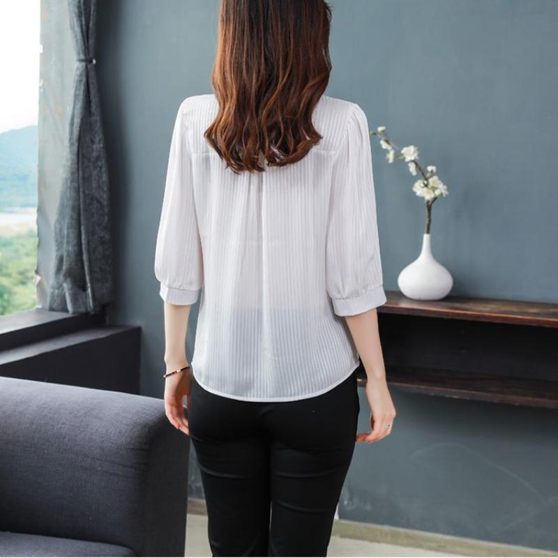 Fashion Chiffon Shirt 3/4 Sleeve Women's Summer New Mom Top Solid Color Doll Collar Bottoming Blouse M-4XL