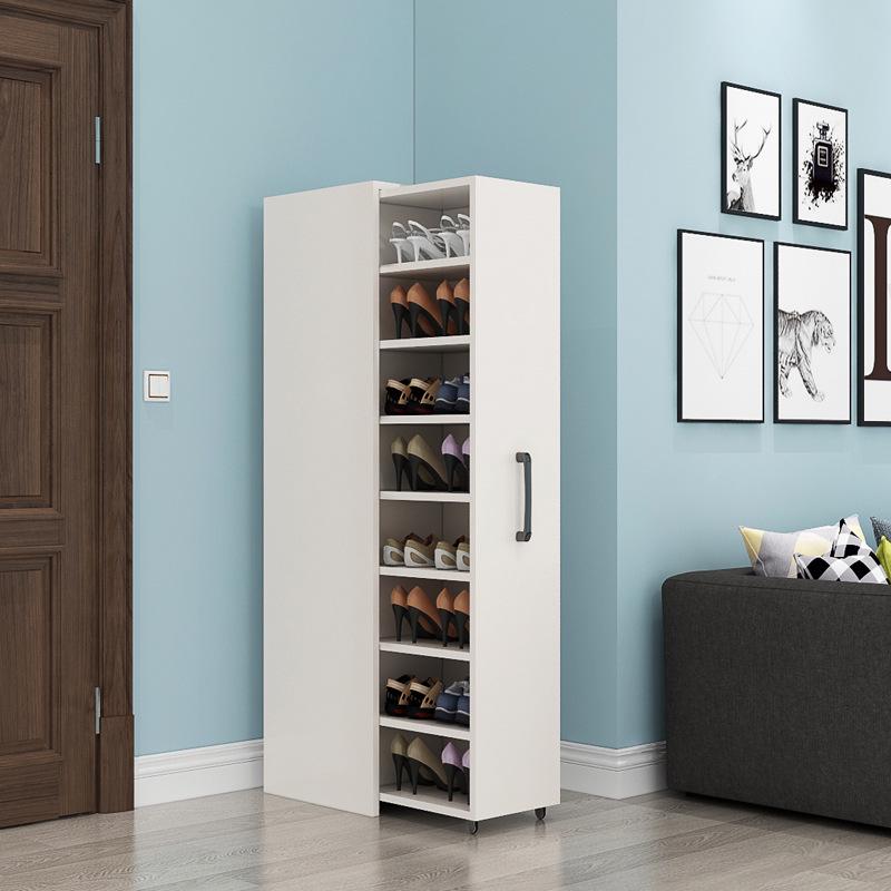 Wheeled Sliding Shoe Cabinet with Storage Drawer, Dustproof Side-Pull Rack, for Narrow Entrances