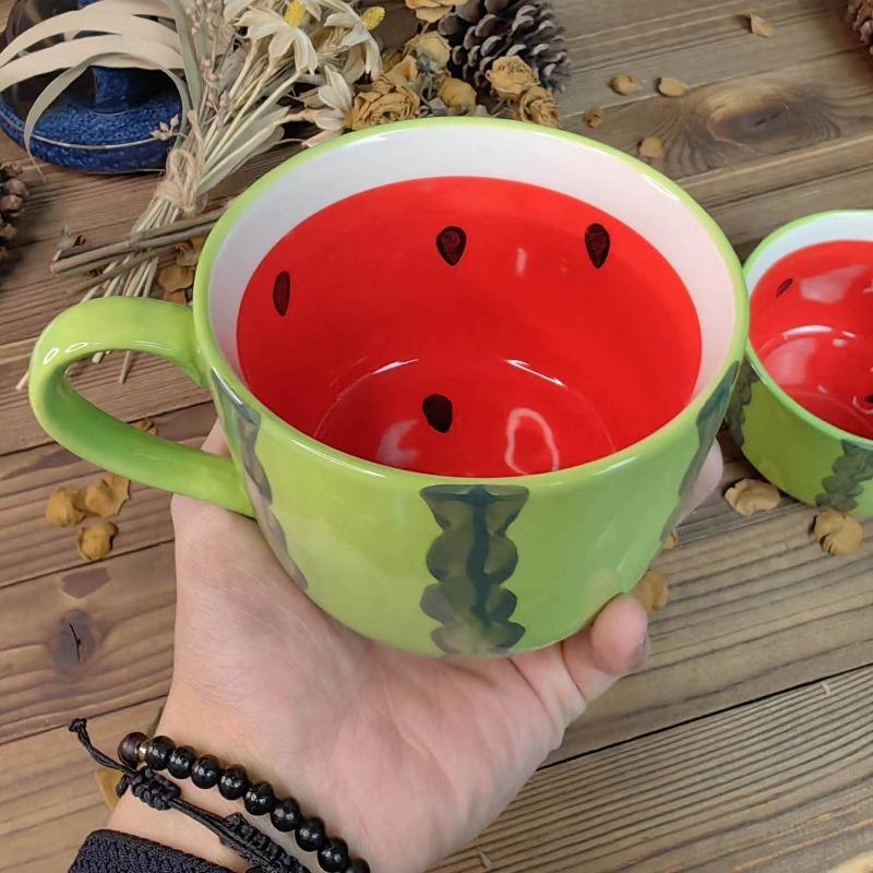 Watermelon Ceramic Relief Fruit Shaped Plate Cake Inventory Heart Plate Breakfast Cup Large Capacity Cup Rice Bowl