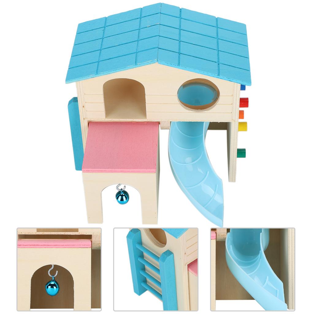 Wooden Hamster Fun House Huts Toy Hamster Exercise Playthings Fun Gym PlaygroundBlue