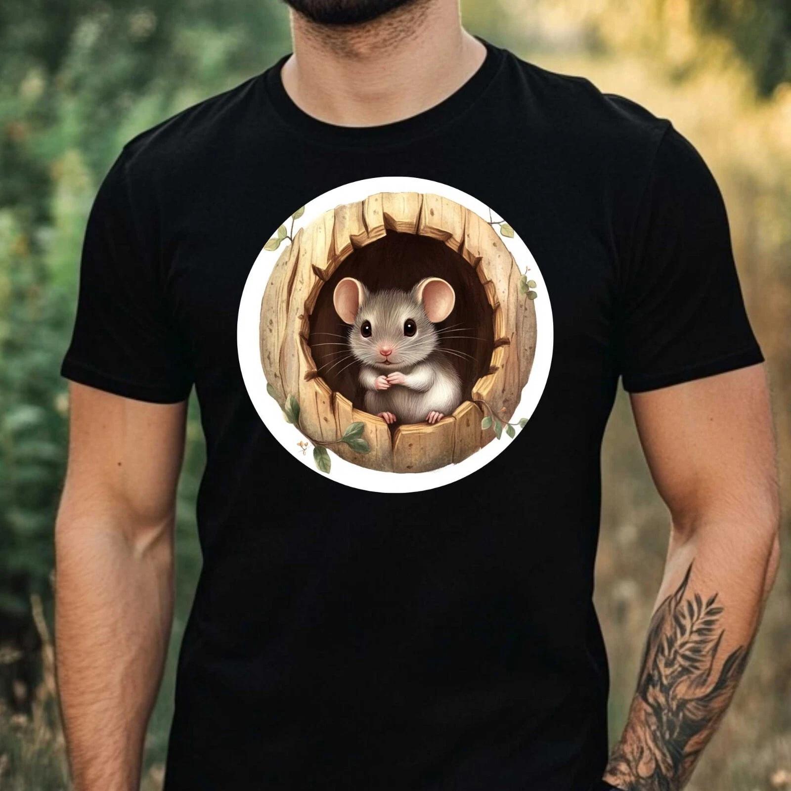 

Mens Mouse In Mouse Hole Motif Cotton T-Shirt Size XS to 5XL- XL