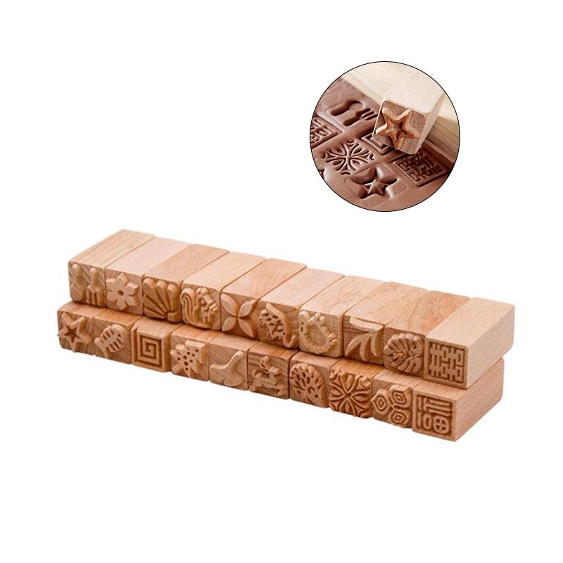 Sellos de Madera Tallados a Mano Sello de Madera para Imprimir DIY Arcilla Cerámica Bloques de Impresión Herramienta de Arcilla Hueso de Pescado / Ardilla / Flor / Ciervo