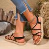 Modne płaskie sandały plus size lato nowe okrągły nosek wsuwane na stopę cienki pasek miękka podeszwa antypoślizgowe odporne na ścieranie buty rzymskie