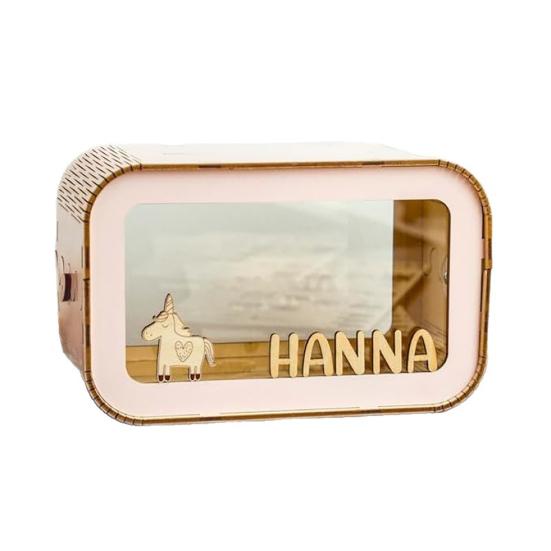 Wooden Piggy Bank for Kids Clear Window Money Saving Box S розовый