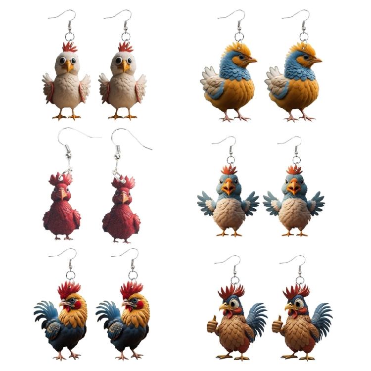 Eye catching Acrylic Chicken Drop Earrings Ear Studs Jewelry for Party Nights