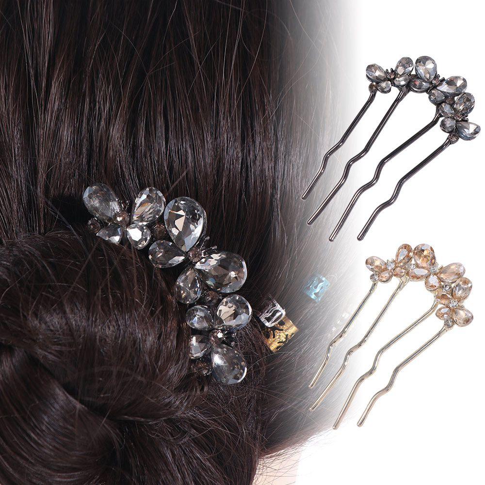 Geometric Butterfly Hairpin Rhinestone U-shaped Hair Clip Elegant Toothed Insert Comb  Party