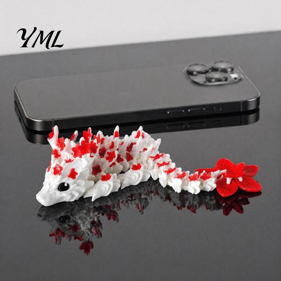 3D Printed Dragon Sculpture Cherry Blossom Toy, Articulated Flower Figurine, Stress Relief Fidget Toy Movable Joints Mythical Creature Model for Desk