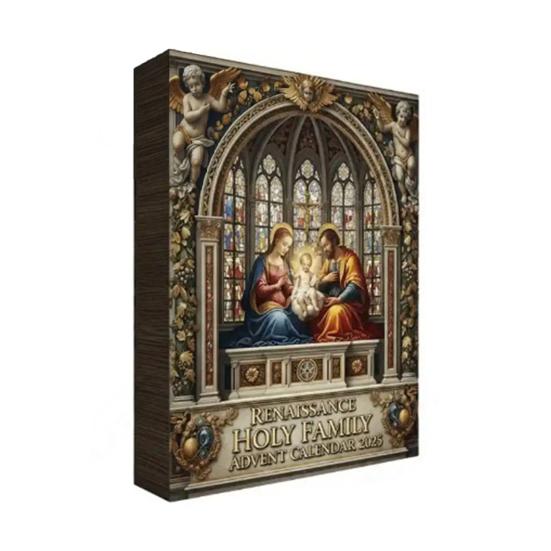 Renaissance Holy Family Advent Calendar 24-Day Christmas Countdown Box with Biblical Nativity Scene Ornaments Holiday Decor for Kids And Family