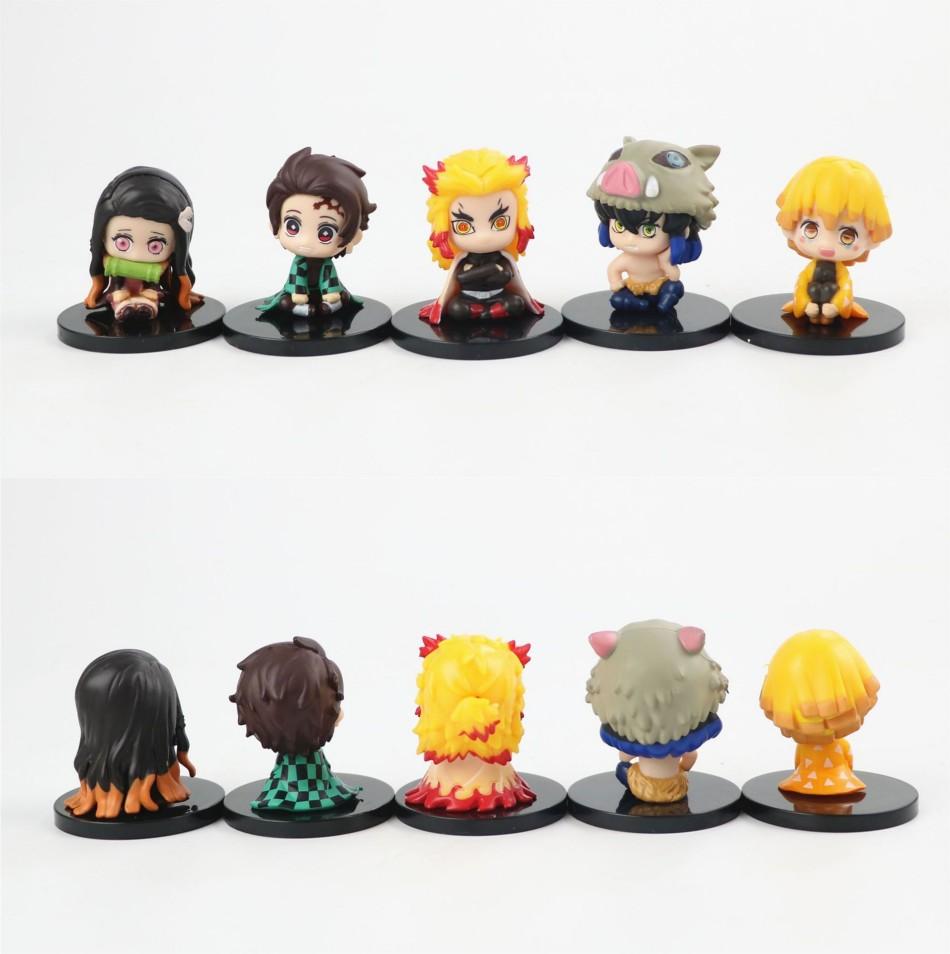 4-15pcs/set Demon Slayer Anime Figure Toy-Kimetsu No Yaiba Q Version Tanjiro Nidouzi Inosuke Zenizu PVD Figurine Model Doll Gift