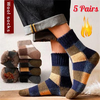 5 paia di calzini da uomo in lana merino calda invernale di colore misto, morbidi e comodi, casual, spessi, in cashmere
