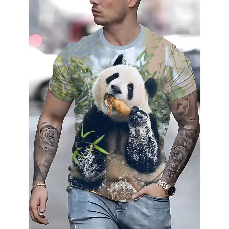 Men's 3D Printed Panda Pattern Printed T-shirt Digital Printed Short Sleeved T-shirt Breathable Polyester Round Neck Casual