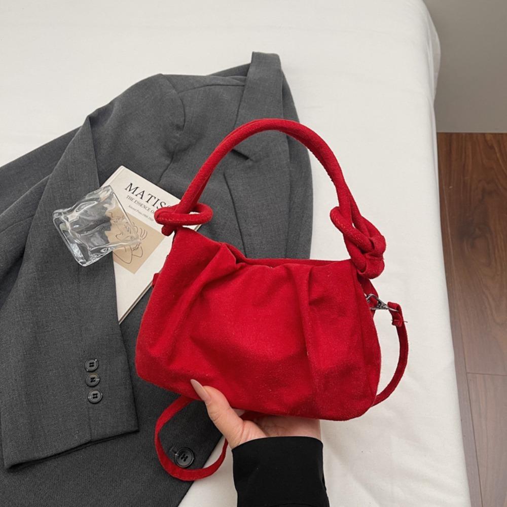 Casual Suede Leather Crossbody Bag Magnetic Closure Wrinkle Texture Shoulder Bag Soft Handle Commuting Bag Commuting
