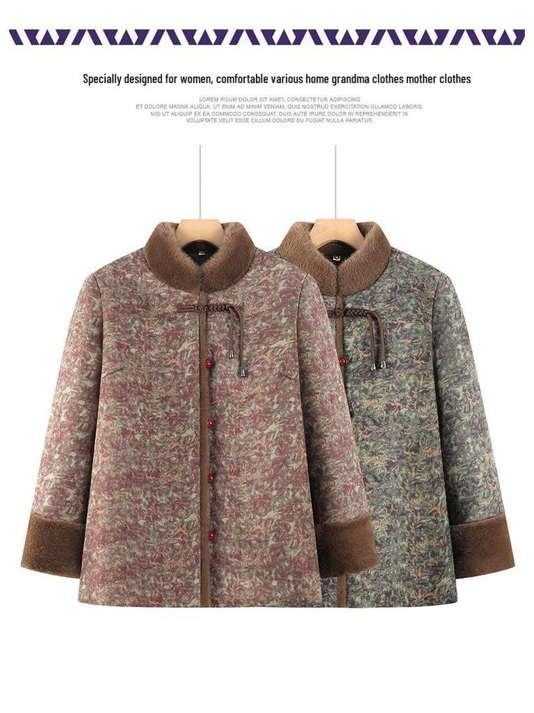 Plus Size Padded Cotton Coat for Middle-Aged Women - Winter Tang Suit Style