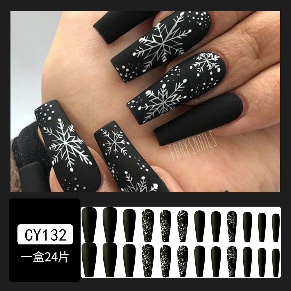 24Pcs Marble Gradient Gold Foil Long Coffin False Nails Full Cover Detachable Press On Nail Tips