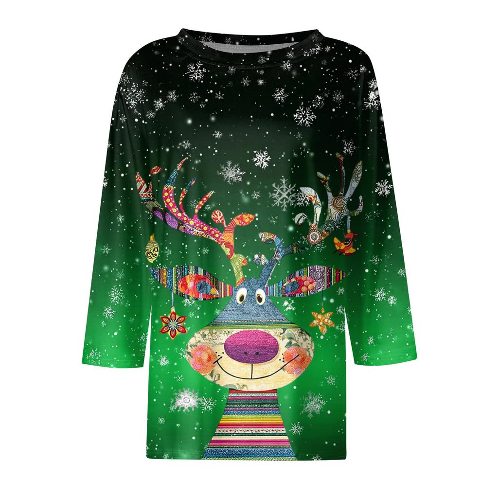 Women's Round Neck Tops Cotton Women's Casual Fashion Floral Print Long Sleeve O-Neck Pullover Top Blouse