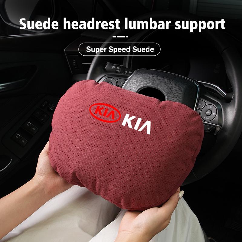 BBEI1 Car Styling Soft Suede Headrest Neck Support Seat Breathable Waist Pad Pillow Mat For KIA Cerato Proceed Venga Stonic Picanto