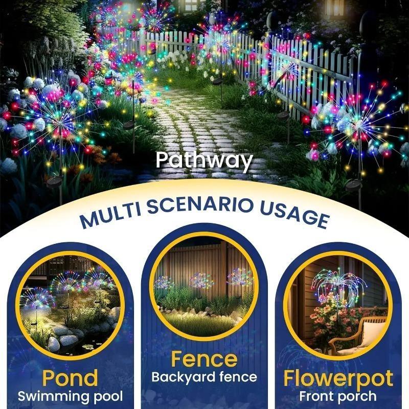 200 LED Solar Fireworks Light RGB Color Changing Outdoor Solar Lights Waterproof IP65  Decorative Garden Lighting for Yard Lawn Patio