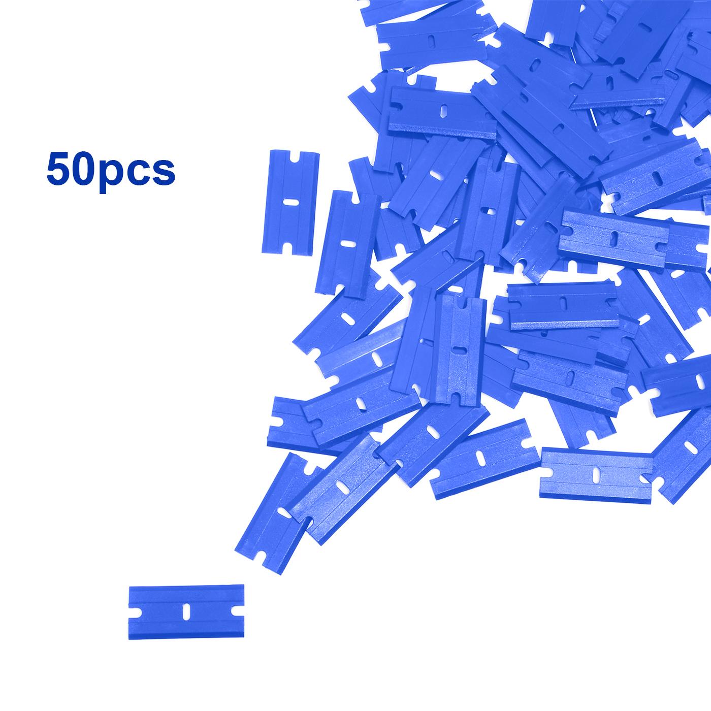 

50pcs 100pcs Plastic Razor Blade Scraper Glass Glue Cleaner Remover Double Edge Knife Replacement Blue Car Tinting Tool