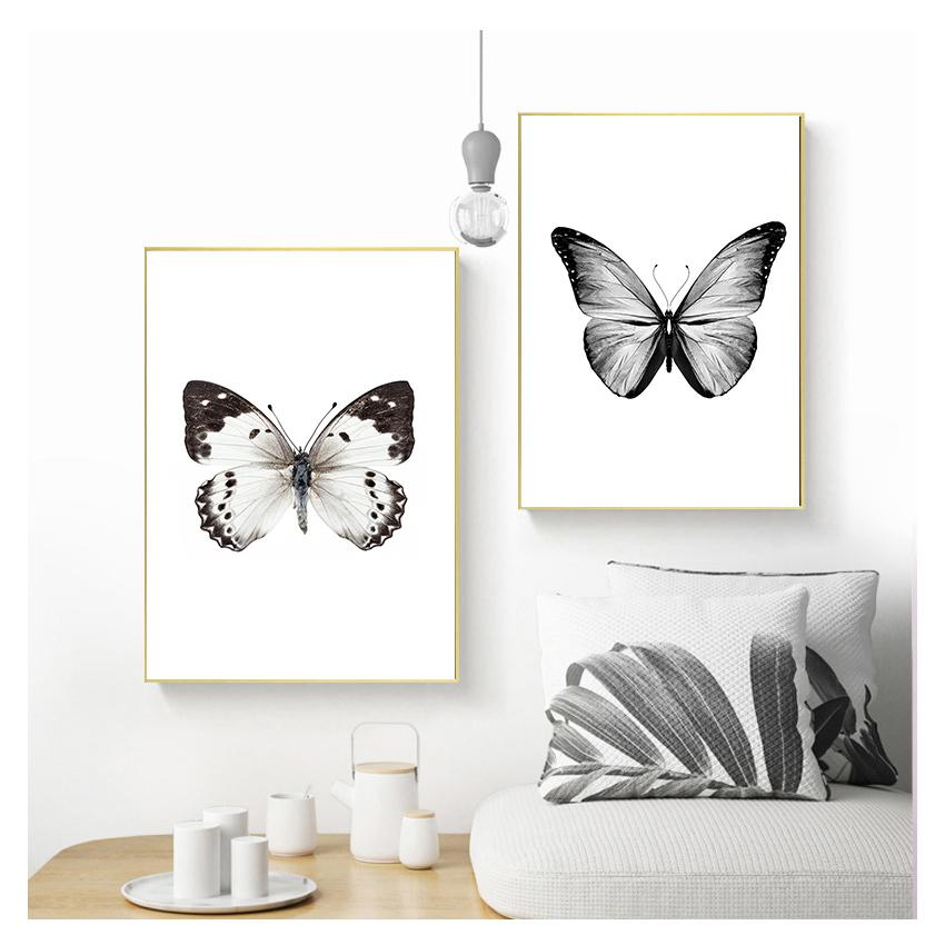 Malerei Schwarz Weiß Schmetterling Nordic Poster Leinwand Kunst Tier Wand Bilder Für Wohnzimmer COLORFULBOY Wand Kunstdruck Leinwand