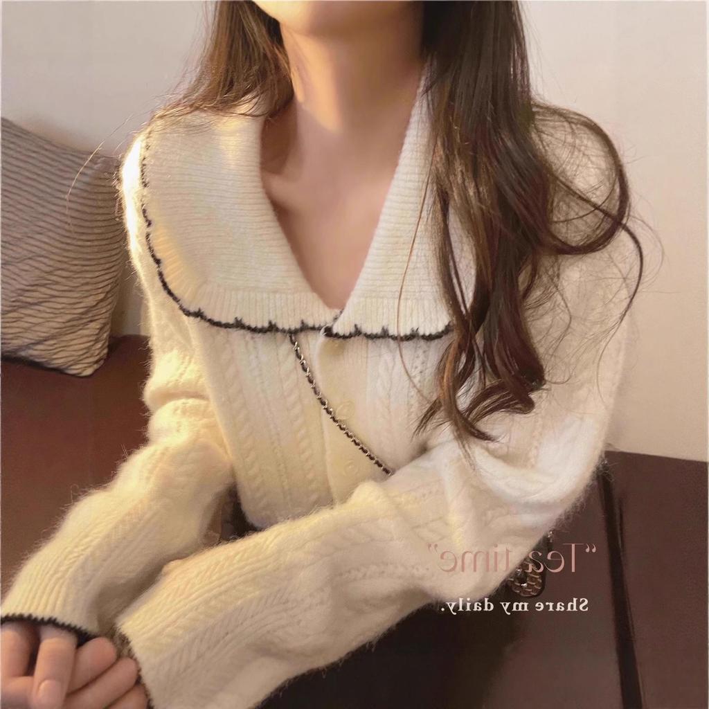 Women's Autumn/Winter Doll Collar Soft Wool Cardigan - Sweet & Loose Academic Style