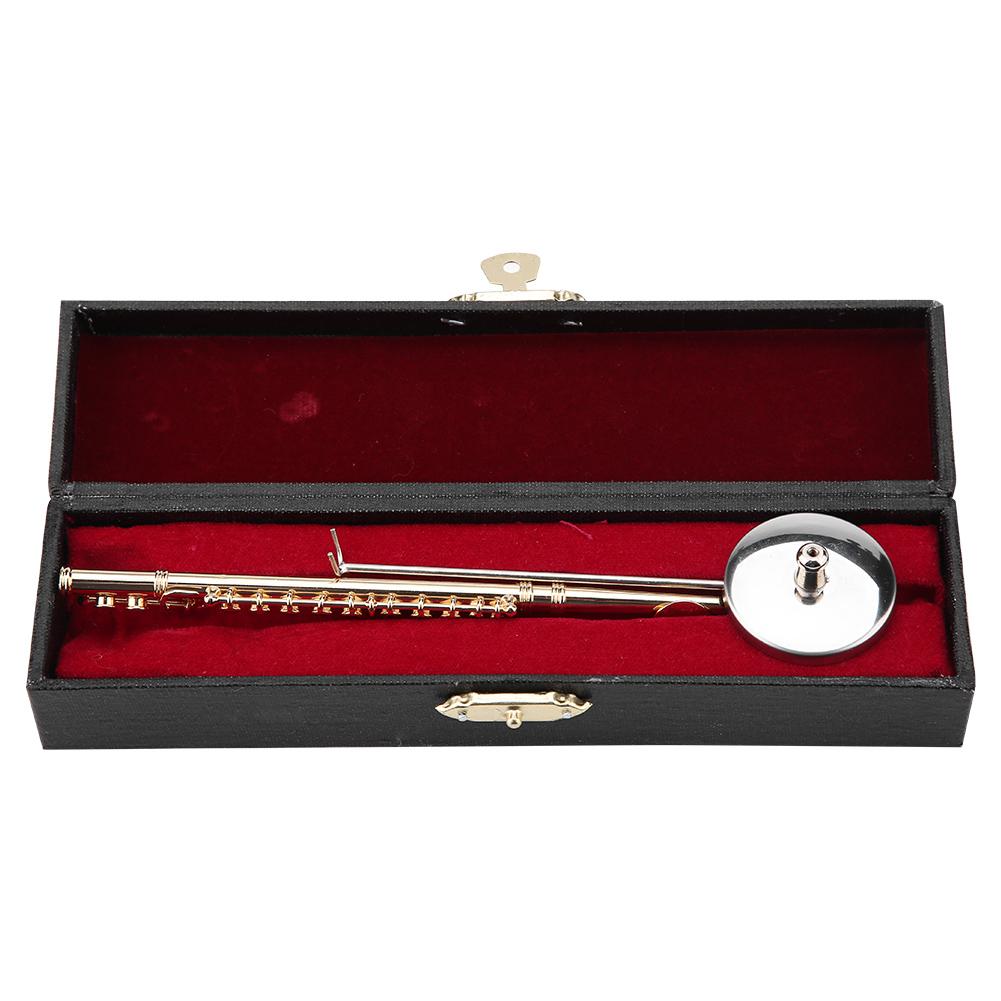 

Miniature Flute Replica with Stand and Case, Golden Plated Craftwork for Home Decor or Musical Ornaments