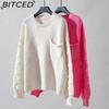 BITCED Solid-Colour Pocket Pullover Women's Knitted Sweater Autumn/Winter Fashion Knit Top
