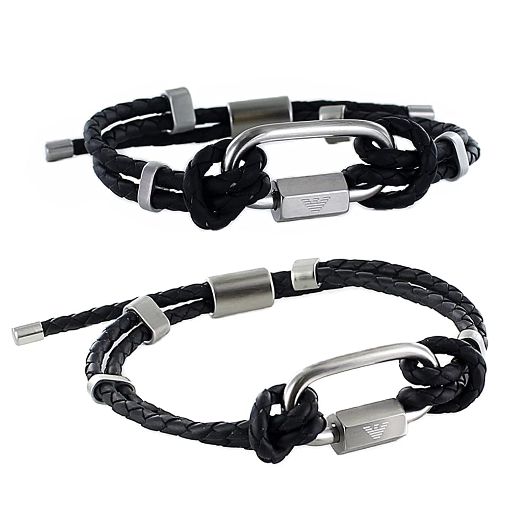 Emporio Armani Pair EGS2796040 Bracelets, Leather, Unisex, Black, (Product Code EGS2796040)