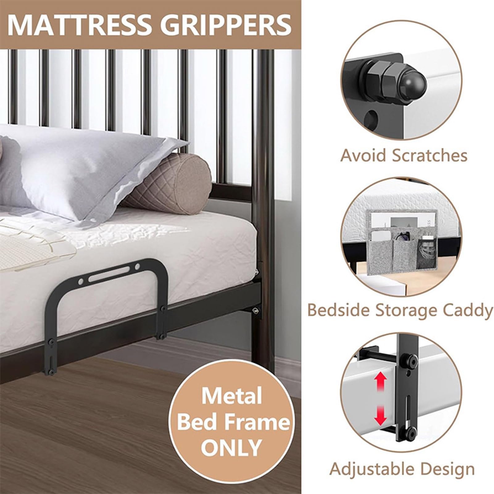 

Mattress Slide Stopper, Non Slip Mattress Gripper, Rust proof, Corrosion Preventive Mattress Brackets Baffle Bed Frame Guard For Metal Bed Frame Adjustable L-shaped (2Pcs )