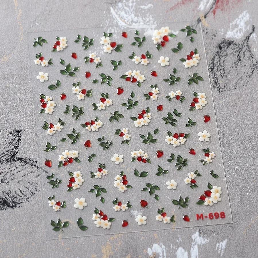 Charming Petal Flower Colorful Wildflowers Daisy Leaves 5D Relief Self Adhesive Nail Art Sticker Decoration Manicure Decal DIY