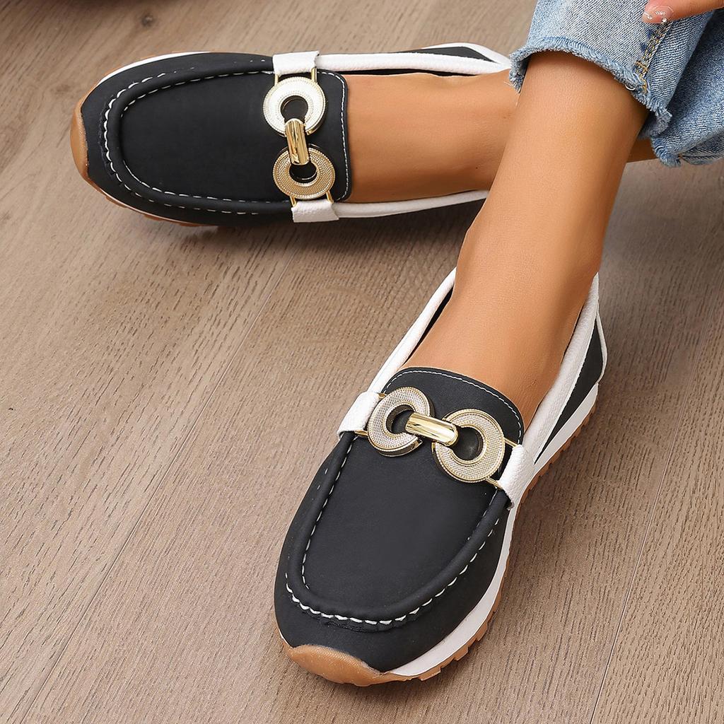 Damenschuhe in Übergröße Metallschließe flacher Boden lässig Stoffoberfläche Einzelne Schuhe Größe 43