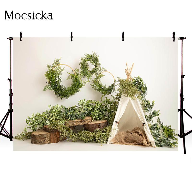 Mocsicka Spring Photography Backdrops Baby Shower Photo Wallpaper Tent Green Leaf Decoration Child Birthday Photocall Background